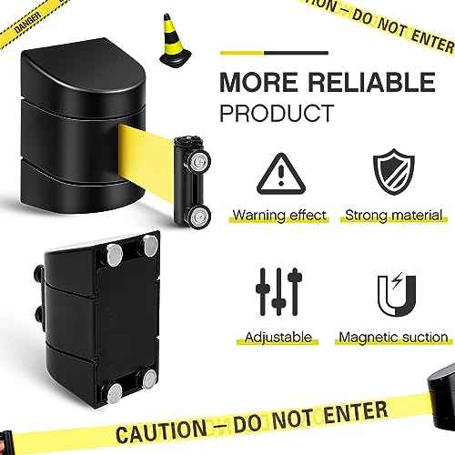 Barydat 16.4 ft Magnetic Retractable Wall Mount Barrier, Crowd Control Safety Belt with ABS Case for Grocery Retail Store Stadium (Caution Do Not Enter,Black,1 Pcs)