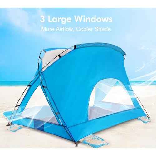 Beach Tent, Portable Sun Shelter for 2/3/4/6-8 Person with UPF 50+ UV Protection, Easy Setup Waterproof Beach Shade Canopy Cabana for Family Outdoor and Picnics, Fishing with Carrying Bag