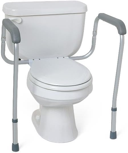 Foldable Toilet Safety Rail with Adjustable Height â Universal Fit for Standard or Elevated Seats â Aluminum Frame, Width Adjustable Armrests, Easy Install Over Toilet