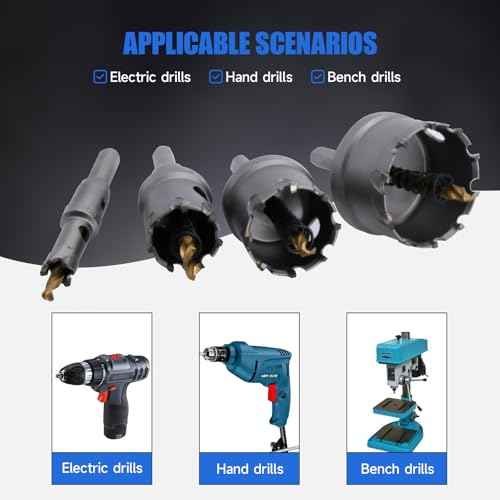 Pro Edge 20pcs Carbide Hole Saw Kit for Hard Metal, TCT 1/2"-2-1/4" Hole Cutter Set for Stainless Steel, Iron, Alloy, Aluminum, with Two Extra Titanium Plated Pilot Center Drill and Two L-Wrench