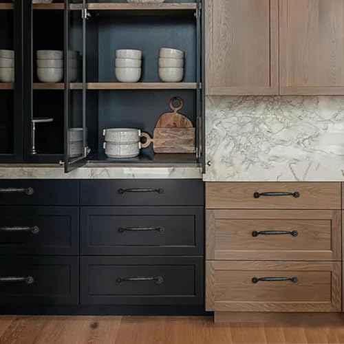 20 Pack 3-3/4 Inch (96mm) Hole Center Black Iron Cabinet Pulls,Antique Black Rustic Drawer Pulls Hammered Cabinet Handles Kitchen Cabinet Hardware Vintage Pulls for Drawers.