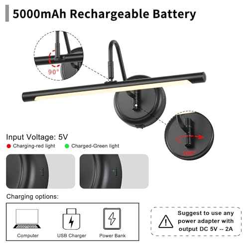 JOOSENLUX Modern Wall Lights Battery Operated Black Wireless Picture Lights for Wall 16.5" Inch Dimmable Under Counter Lights for Kitchen with Swing Arm as Canvas Wall Sconce Light 3000K CRI95+