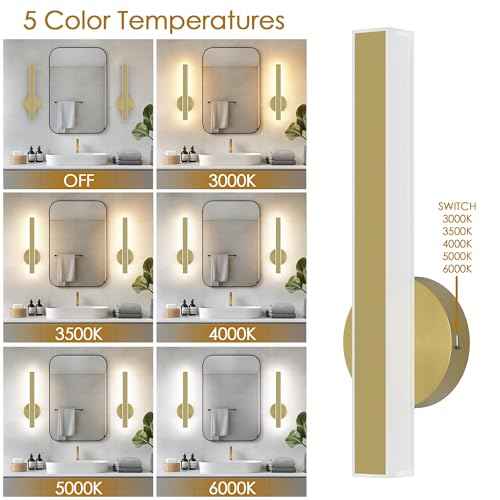Aipsun Gold Wall Sconce Hardwired Modern LED 18W Wall Sconce Set of Two, 15.7Inches Wall Lights for Living Room Bedroom Hallway, 5CCT