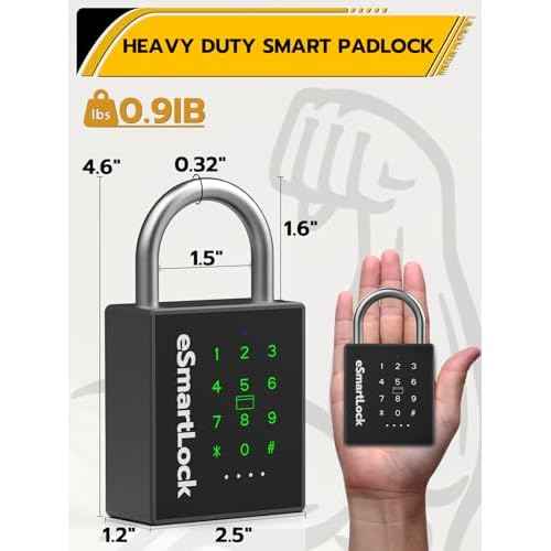 Pothunder Heavy Duty Smart Padlock, Gate Lock Padlock with Key Code and RFID, Outdoor Weatherproof Biometric Digital Lock for Gate, Sheds, Fence, Garage, Locker, Storage Unit