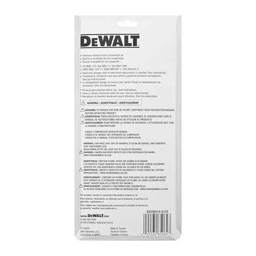 DEWALT 3/8" NPT Inline Desiccant Dryer with Clear Windows for Viewing Desiccant Life Status, High Efficiency Moisture Removal for Compressed Air Systems