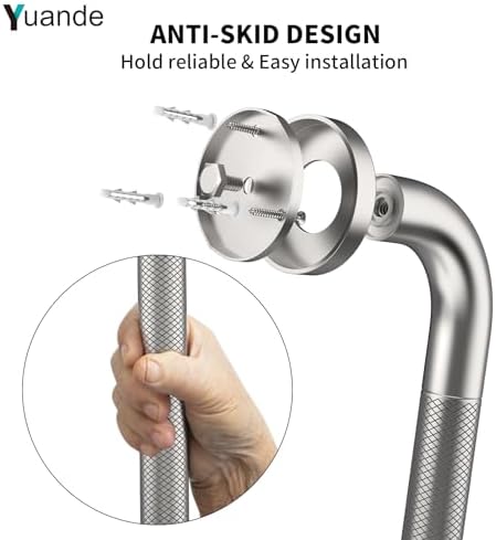 4 Pack 20 Inch Shower Grab Bar, YuanDe Brushed Nickel Bathroom Grab Bar Handle w/Anti-Slip Knurled Grip, Stainless Steel Bath Balance Bar, 1.25" Diameter Safety Hand Rail Support,Handicap Elderly