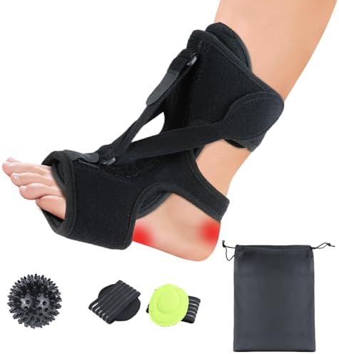 Plantar Fasciitis Night Splint with Massage Ball & Arch Pads, Foot Brace Support for Achilles Tendonitis, Foot Drop & Heel Spur â Adjustable Night Splint for Women & Men, Black