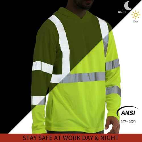 FATONE Hi Vis Shirts Long Sleeve for Work, Class 3 High Visibility Shirts for Men with Hood Reflective, Safety Shirt for Construction 3 PCS, Yellow M