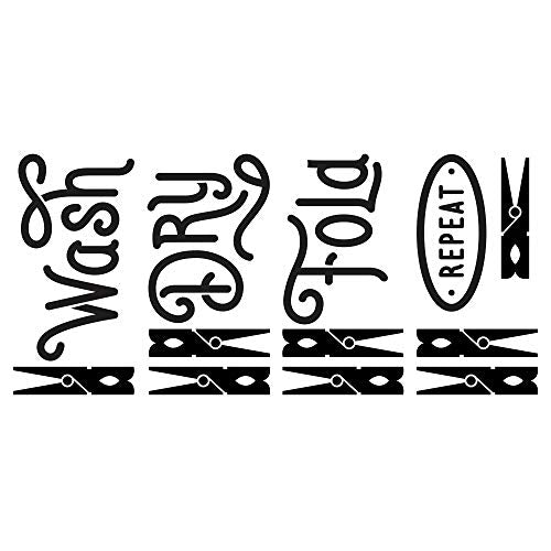 RoomMates RMK4567SCS Wash Dry Fold Repeat Peel and Stick Inspirational Quote Wall Decals for Laundry Room, Black
