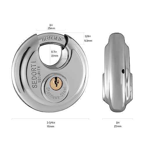 5-Pack Discus Padlocks Keyed Alike, 2-3/4 inch Wide, Stainless Steel 304 Round Lock, Waterproof and Rustproof Storage Lock with Brass Keys, Ideal for Storage Unit Gate, Outdoor, Shed, Fence