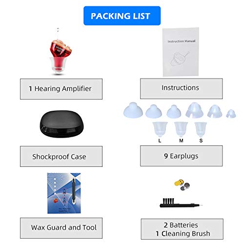 J20 Hearing Aids for Seniors Adults Noise-Cancelling - Elderly Assistance Listening, Hearing Amplifier, Mini Sound Amplifier, Ear Sound Enhancer, Noise Reduction, Enhanced Speech, Feedback Cancellation (Red, Right)
