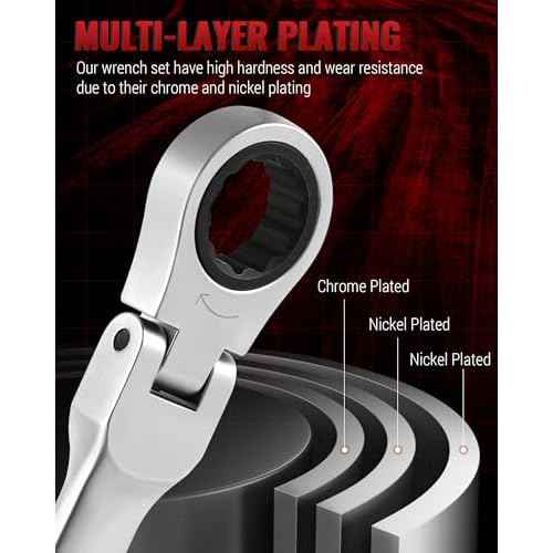 6 Pcs 8-19 mm Extra Long Ratcheting Wrench Set, 6-Piece Flex Head Ratcheting Wrench Kit, Metric Double Box End Wrench with 72-Teeth & 12 Point