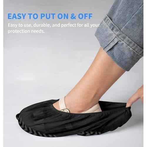 200 Pcs Disposable Shoe Covers Non-Slip X-Large, Fits Men US 9-13 / Women US 10-12, Slip-Resistant Booties, Waterproof, Elastic Band, Non-Slip Silicone Sole, Reusable, Protects Floors-Black