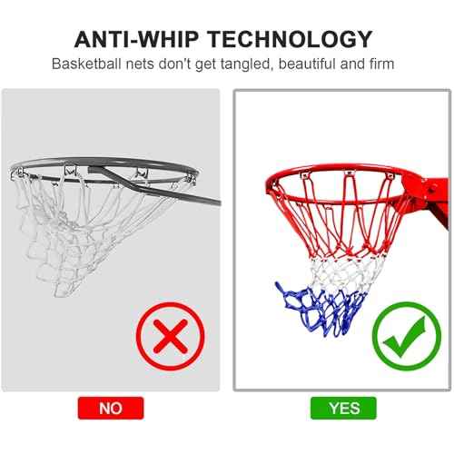 Basketball Net Replacement, 2025 Upgrade Thick Professional Basketball Nets Heavy Duty Outdoor, All Weather Anti Whip Color Never Fade -12 Loops (Red White Blue)