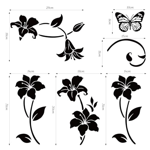 SHUCHING Black Flower Vine Butterfly Wall Decals Peel and Stick, Vinyl Simplicity Floral Wall Sticker, Wall Decor Art Home Decoration for Bedroom Living Room Office