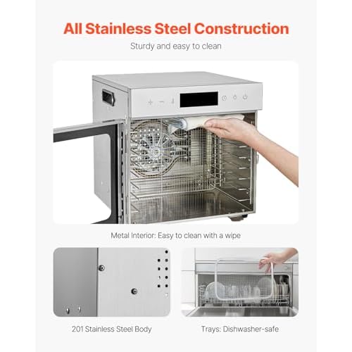 VEVOR Food Dehydrator Machine, 8 Stainless Steel Trays, 400W Electric Food Dryer with Adjustable Temperature & 24-Hour Timer, Freeze Dryer for Jerky, Meat, Fruit, Vegetables, Herbs, Dog Treats