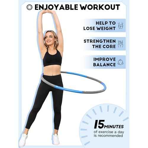 Weighted Exercise Hoop for Adults, 2.2lb Detachable Fitness Hoop, Adjustable Hoop with Jump Rope, Tape Measure and Carry Bag, Home Gym Workout