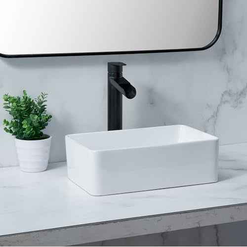 SHACO Vessel Sink 14 x 10 Inch Small Bathroom Sink Above Counter Rectangle Porcelain White Ceramic Sink Bowl Small Vanity Lavatory Wash Basin