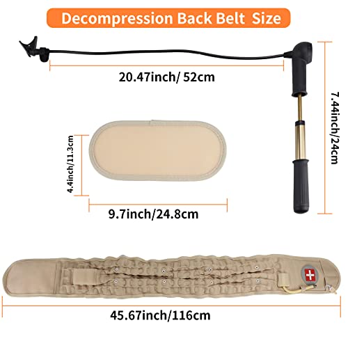 Decompression Back Belt Inflatable Lower Back Brace for Lower Back Pain Relief Lumbar Traction Device with Hand Pump, One Size Fits 29-49 Waist