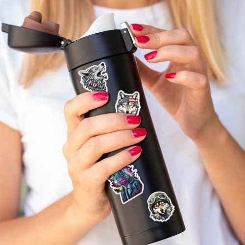 Wolf Stickers 50 Pieces Vinyl Waterproof Decal for Laptop Water Bottle Phone Car Window Bike Motorcycle Stakeboard Scrapbook Wolves Sticker Gifts for Kid Teen Adult