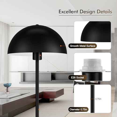 Floor Lamp, Industrial Black Floor Lamps for Living Room, 65.6in Standing Lamp, Retro Mushroom Dome Shade, Whole Metal, E26 Socket, Mid Century Modern Floor Lamp for Bedroom/Office,No Bulb