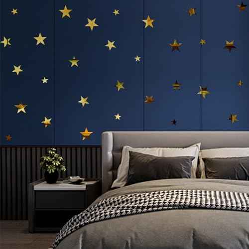 80 Pcs Gold Stars Acrylic Mirror Wall Stickers with Adhesive Art Decal Satin Paper Baby Kids Bedroom Home DIY Decor Removable Stickers