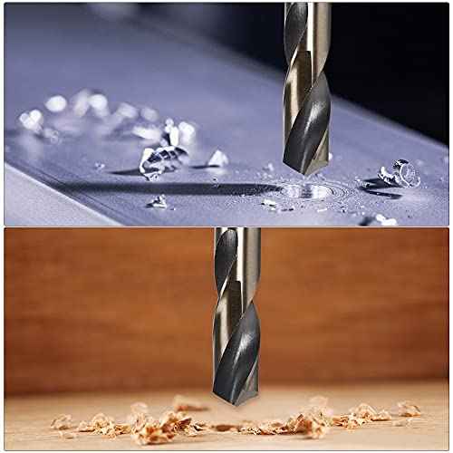 uxcell Reduced Shank Twist Drill Bits 14mm Black Nitride & Gold Titanium Coated High Speed Steel 4341 with 10mm (3/8") Shank for Stainless Steel Alloy Metal Plastic Wood