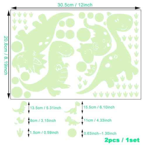 Glow in The Dark Stickers,2 Pack Dinosaur Stickers Decor for Boys Kids Bedroom,Wall Stickers for Living Room Decorations