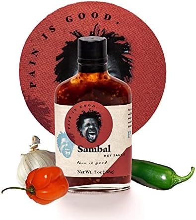 Pain is Good - Habanero Sambal Hot Sauce - 7oz Bottle - Made in USA - All Natural Ingredients, Non-GMO, Gluten-Free, Sugar-Free, Vegetarian, Keto - Pack of 1