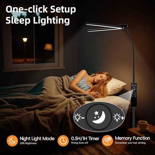 24W/2400LM Dual Head LED Floor Lamp for Office, Ultra Bright Reading Standing Task Lamp, Adjustable Panels with Remote, GooseNeck Lights, Puzzle Light for Tattoo, Piano, Sewing, Lash, Craft