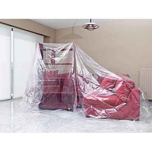 Painters Drop Cloth 13 Feet by 16 Feet Plastic Painting Tarp Waterproof Cover Clear Tarp Plastic Sheeting 1 Mil Thickness Furniture Cover