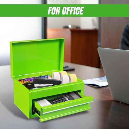 Torin APBT701GB 10" Mini Portable Steel Tool Box with drawer,Small Metal Tool Chest for Garage,Home or Workbench,Green