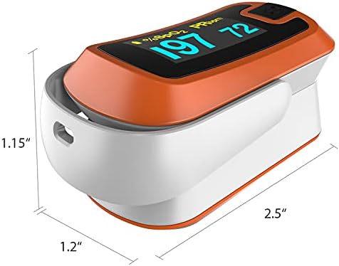 MIBEST Orange Dual Color OLED Finger Pulse Oximeter - Blood Oxygen Saturation Monitor with Color OLED Screen Display and Included Batteries - O2 Saturation Monitor