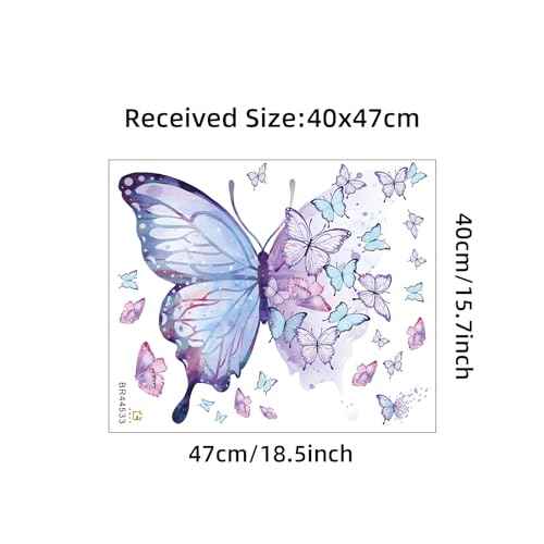 Gorgeous Blue Purple Butterflies Wall Stickers, sacinora Art Butterfly Wall Decals Removable Vinyl Peel and Stick for Living Room Bedroom Children's Room Nursery Playroom Decorations