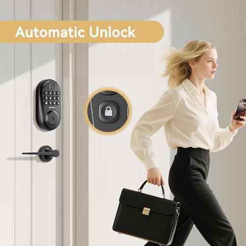 IRONZON Keyless Entry Door Lock Deadbolt with Handles Set Fingerprint Smart Door Lock with Keypad, Digital Auto-Locking Deadbolt, Electronic Entry Lock for Front Door