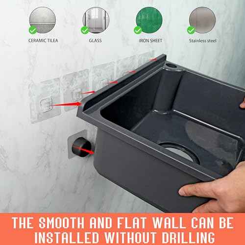 kitchen Single Bowl Utility Sink, Kitchen Wall-Mounted Sink 16.9 x 12.8 Inch With 1.26 inch faucet hole, Plastic rv sink for Home, Restaurant, Dorm, Garage, Bathroom,Laundry (grey, 16.9 * 12.8 * 7.1)