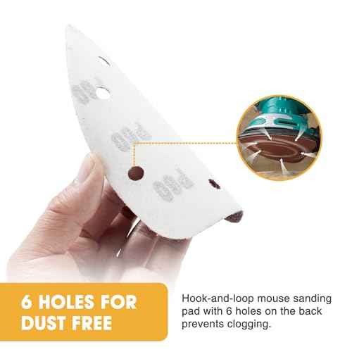 36 PCS Mouse Sander Sandpapers 6 Hole Mouse Sand Paper Detail Sander Sanding Disc Mouse Sander Pads Hook and Loop Triangle Sandpaper (60/80/100/120/180/240) -6 PCS for Each Grit