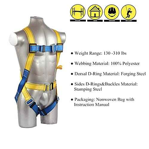 Fall Protection Safety Harness OSHA/ANSI Compliant,internal Shock Absorbing landyard&Hook