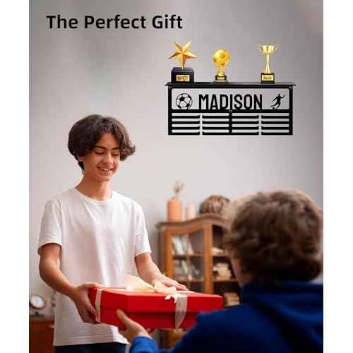 Personalized Medal Hanger Display with Trophy Shelf, Custom Medal Holder with Name and Sports, Baseball, Dance, Football, Gymnastics, Karate, Running, Soccer
