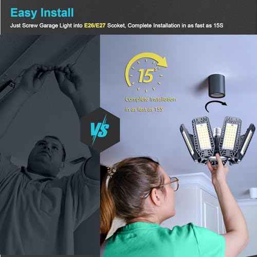LED Garage Light 4 Pack - 200w 20000LM 6500K Garage Lights Ceiling LED with 7+1 Adjustable Panels, Shop Lights Screw in E26 E27 Bulb Socket for Workshop, Storage Room, Basement, Warehouse