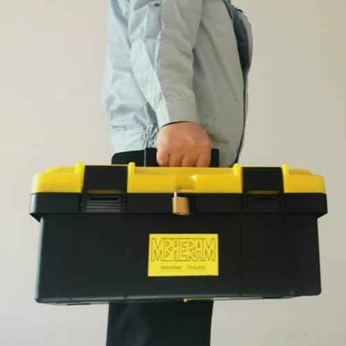 19 Inch Tool Box Plastic Box with Handle Tool Storage Removable Inner Tray Lightweight Easy to Carry for Home Factory Black+Yellow