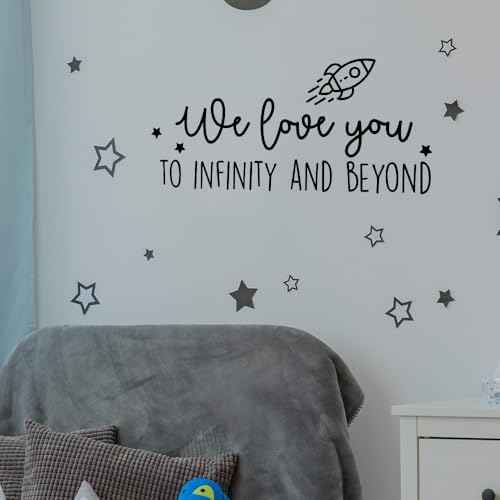 Vinyl Wall Art Decal - We Love You to Infinity and Beyond - 11" x 24.5" - Cute Sweet Charming Rocket Ship Stars Kids Home Bedroom Playroom Nursery Living Room Indoor Decoration Quote