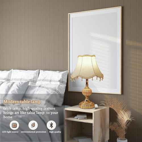 Classical Tiffany European Style Table Lamp Fabric Drum Shade and Gold Base American Decor Classic Bedside Desk Nightstand Table Lamp for Bedroom Living Room