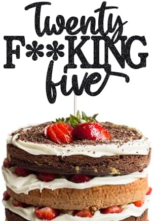 Happy 25th Birthday Cake Topper 25 Birthday Cake Toppers-Black Glitter, Funny 25th Cake Topper for Men,25 Cake Topper For Women, 25th birthday decorations,25th Birthday Cake Topper