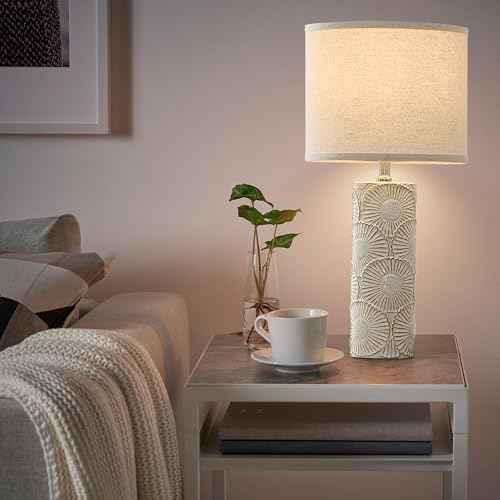 25.25" Tall White Lamps Set of 2 with Floral Design, Farmhouse White Ceramic Lamps Set of 2 for Bedroom, Living Room, Beige Table Lamps for Nightstands, Console Table