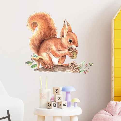 Cute Baby Squirrel Pinecone Wall Stickers, sacinora Cartoon Little Animal Wall Decals Removable Vinyl Peel and Stick for Kids Baby Nursery Living Room Bedroom Playroom Kindergarten Art Decorations