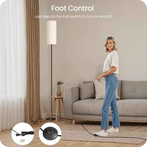 Set of 2 Dimmable Floor Lamps for Living Room with 2 Remotes and Foot Switch, 64.4¡±Modern Standing Tall Lamp, Corner Lamp for Bedroom, Bulb Included, 3000K-6500K, Beige Shade E06LDP205W1