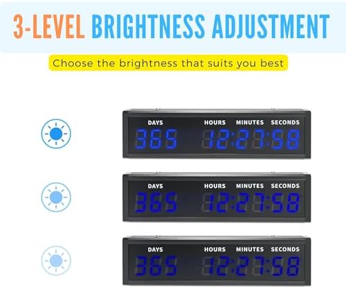 Large Digital Count Up Count Down Timer, Multi-Function 999 Days Countdown Remote Control 12/24 Hour Real Time Clock Calendar, Blue Large Display(18.8"*5") Buzzer Alert for Event