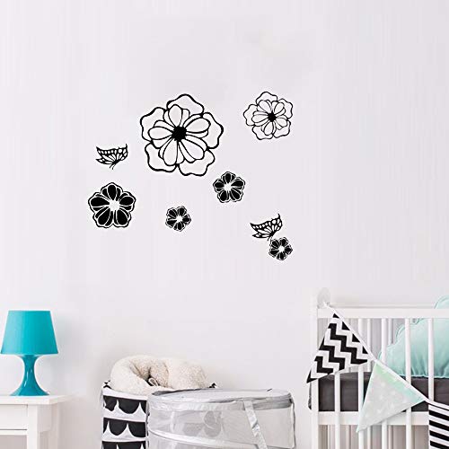 5 Sheets White Flower Wall Stickers, DIY Butterfly Wall Decals Art for Bedroom Sofa Background, Different Sizes and Shapes Stickers, Offices Living Room Classroom Home Decoration (Black Flower)