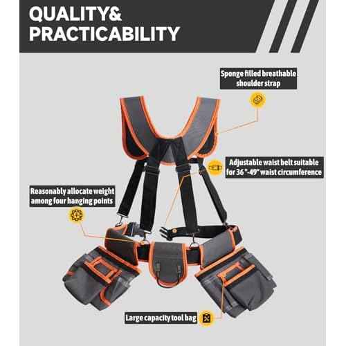 New Tool Belts for Men, Professional Morrales de Construccion, Tool Belt Suspenders Made of 1680D Polyester Fiber, Suitable for Electricians, Carpenters, etc